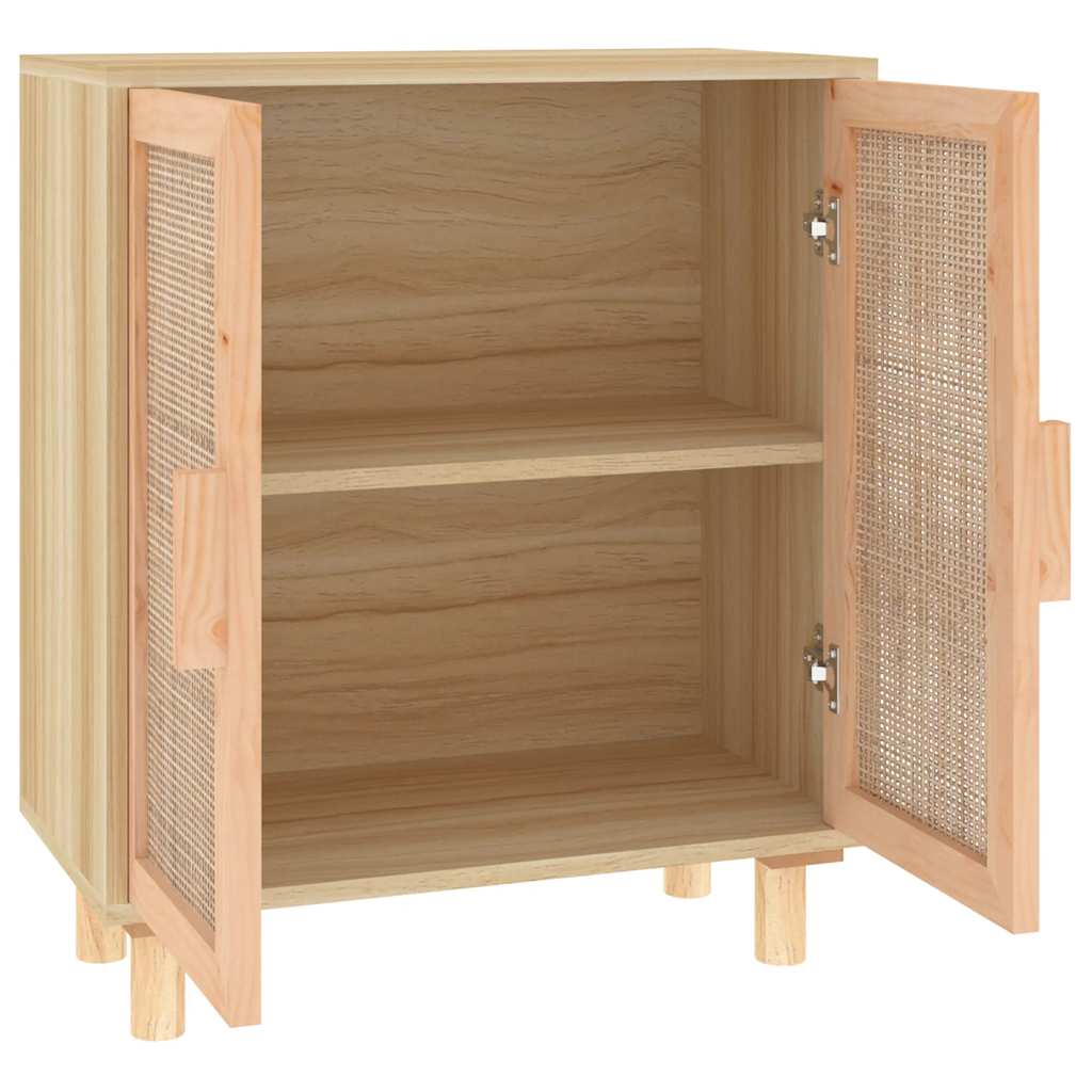 skænk 60x30x70 cm massivt fyrretræ og naturlig rattan brun