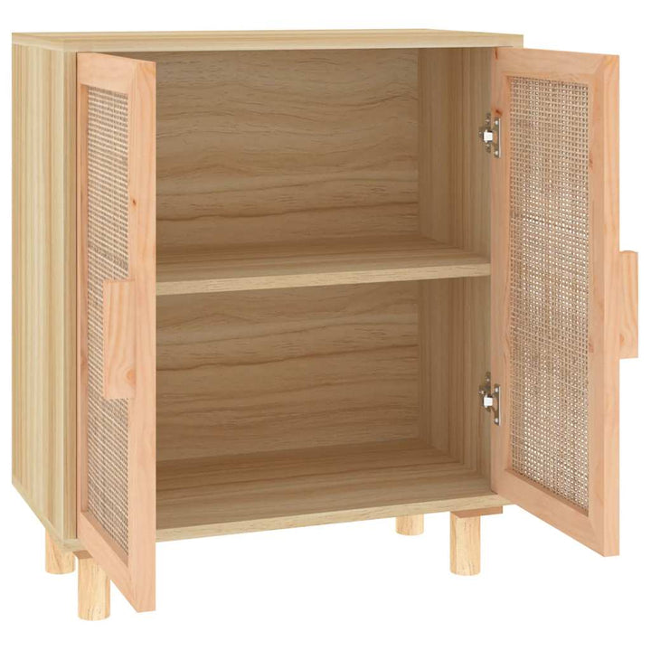 skænk 60x30x70 cm massivt fyrretræ og naturlig rattan brun
