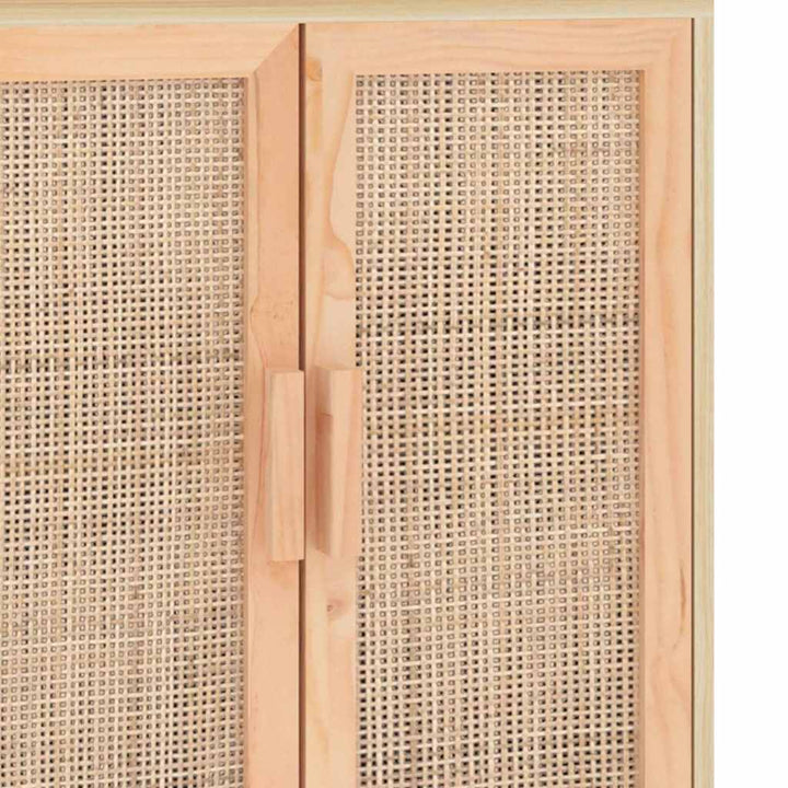 skænk 60x30x70 cm massivt fyrretræ og naturlig rattan brun