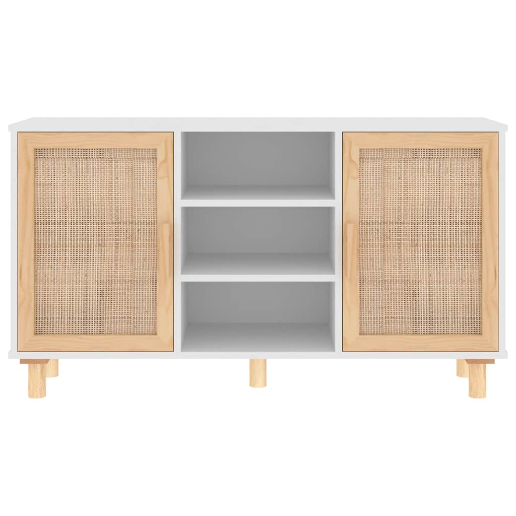 skænk 105x30x60 cm massivt fyrretræ og naturlig rattan hvid