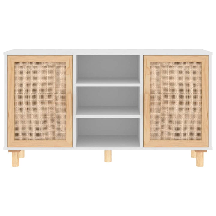 skænk 105x30x60 cm massivt fyrretræ og naturlig rattan hvid