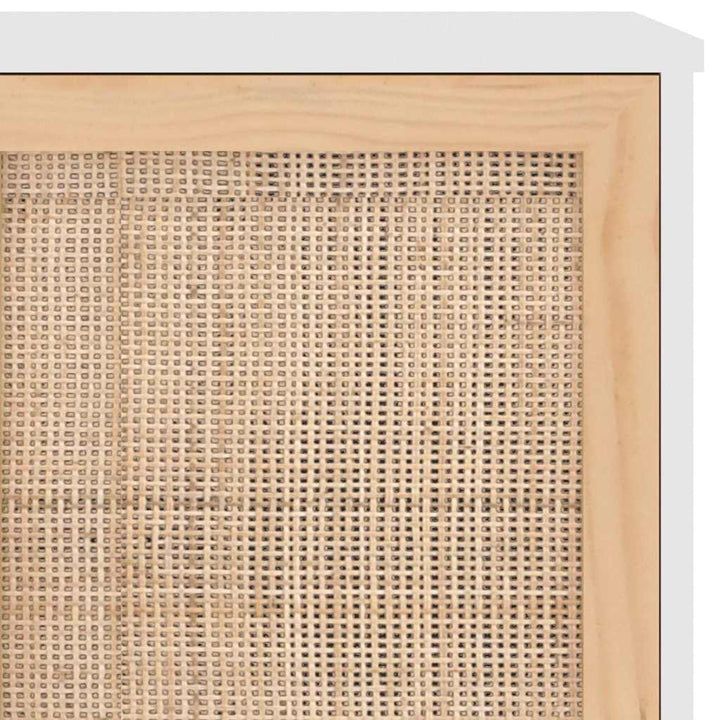 skænk 105x30x60 cm massivt fyrretræ og naturlig rattan hvid