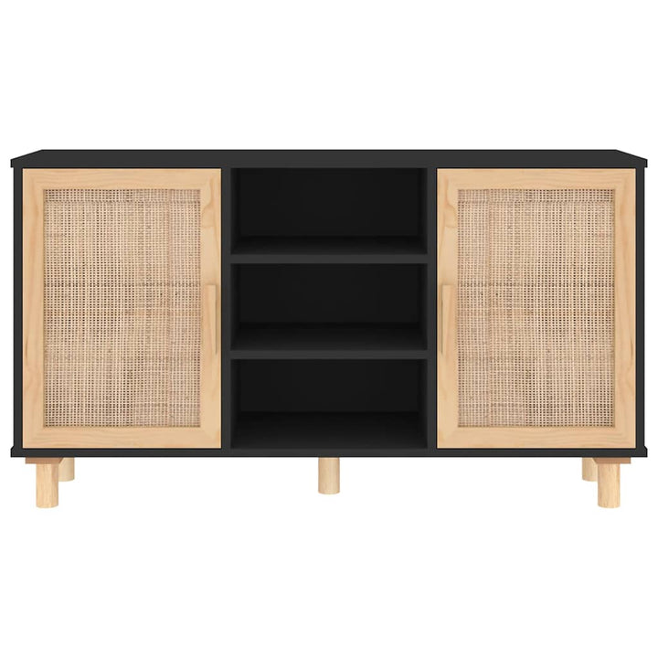 skænk 105x30x60 cm massivt fyrretræ og naturlig rattan sort