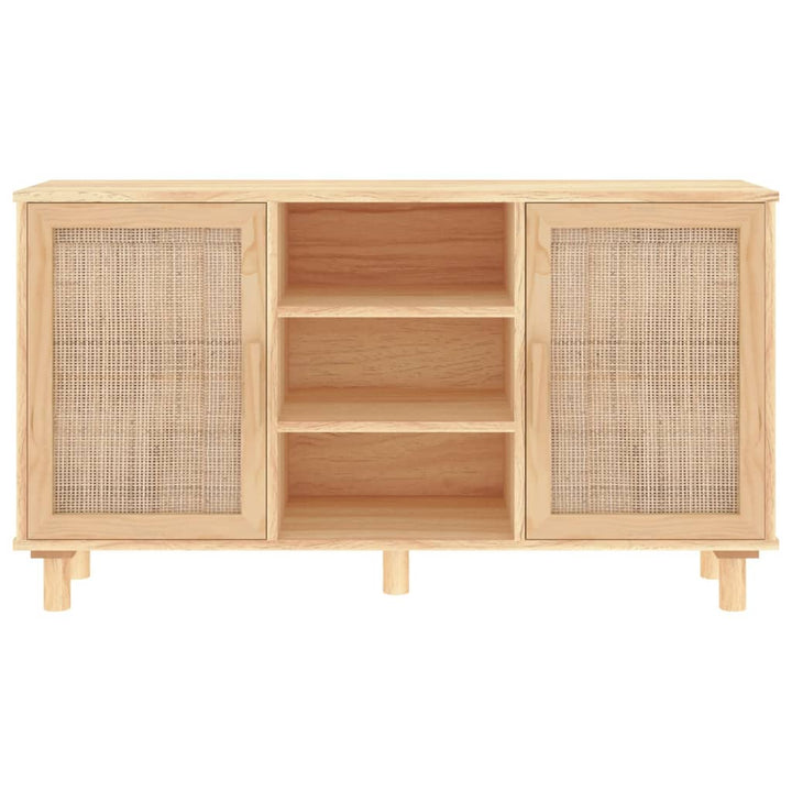 skænk 105x30x60 cm massivt fyrretræ og naturlig rattan brun