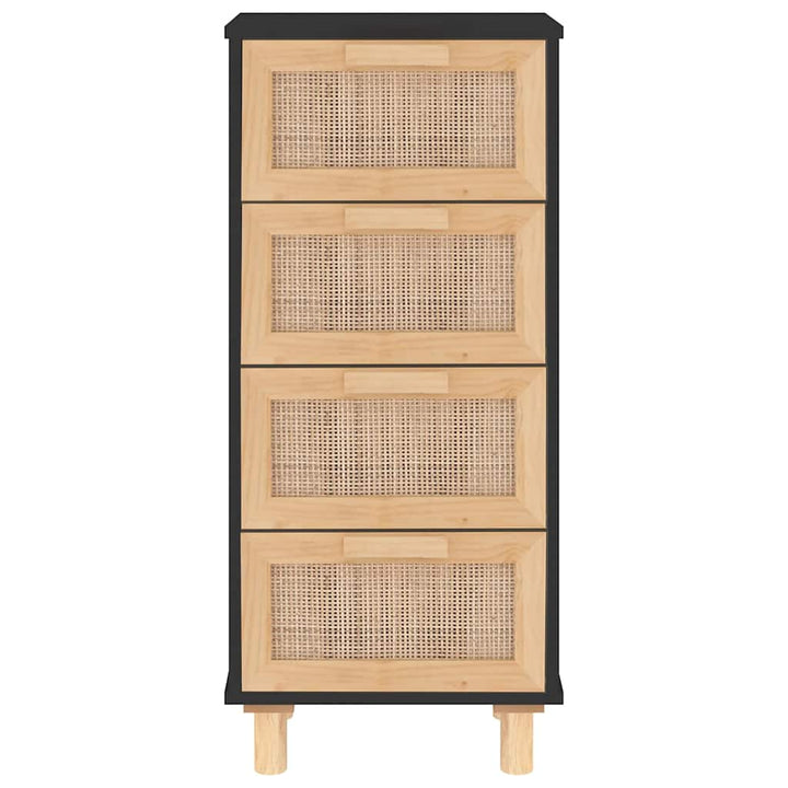 skænk 40x30x90 cm massivt fyrretræ og naturlig rattan sort