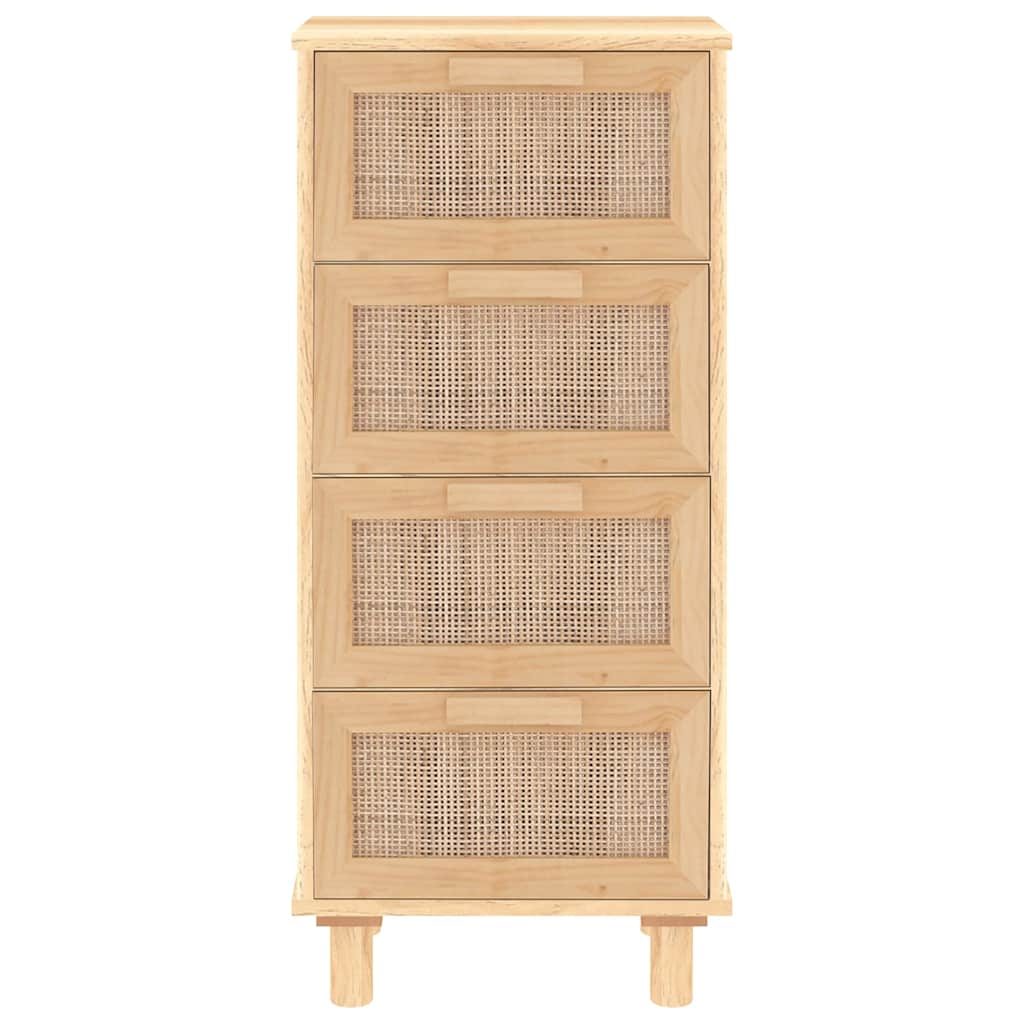 skænk 40x30x90 cm massivt fyrretræ og naturlig rattan brun