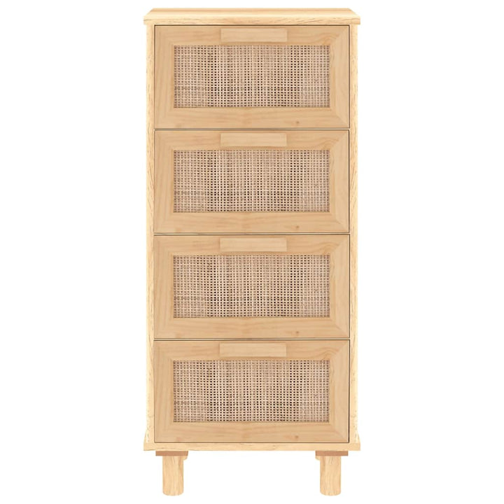 skænk 40x30x90 cm massivt fyrretræ og naturlig rattan brun