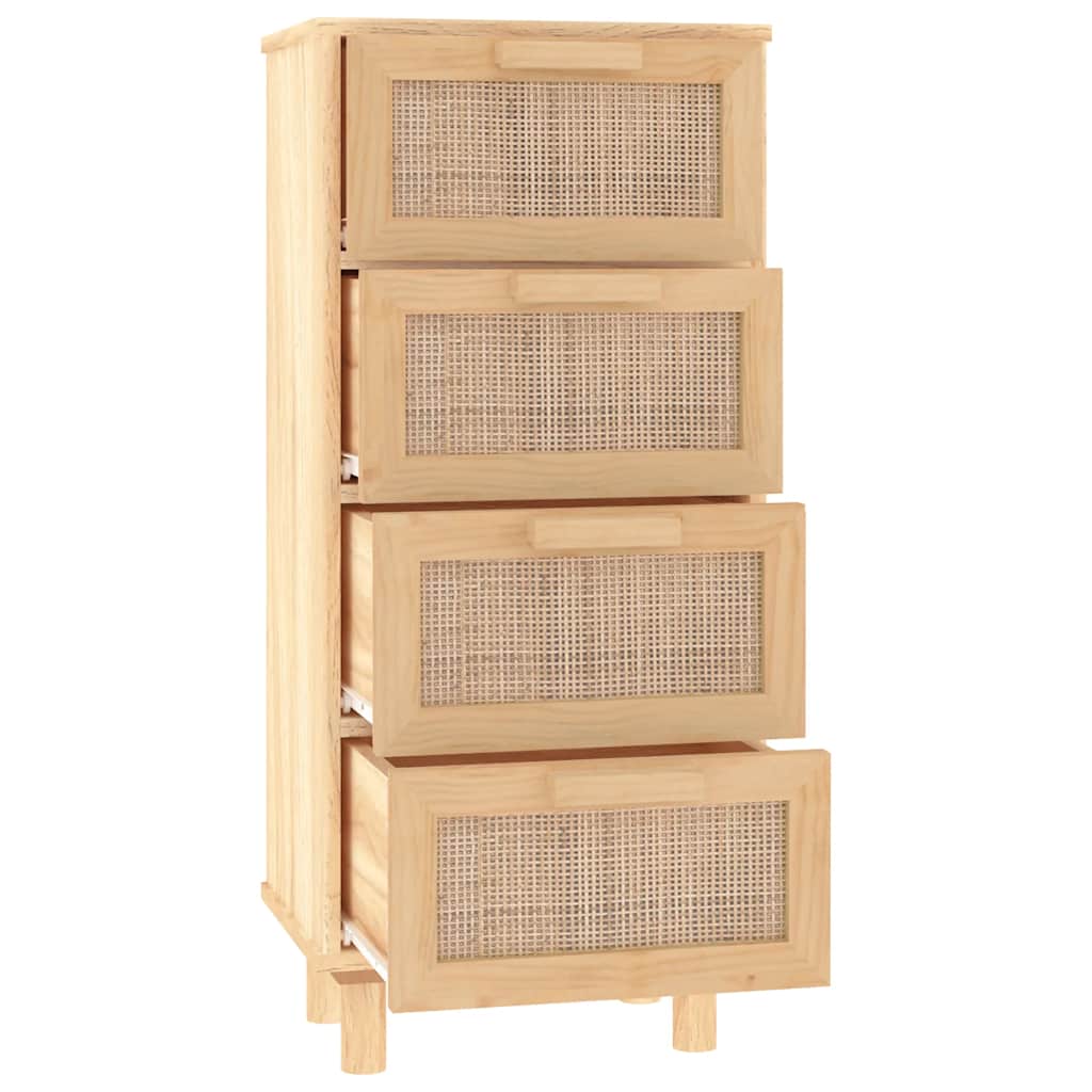 skænk 40x30x90 cm massivt fyrretræ og naturlig rattan brun