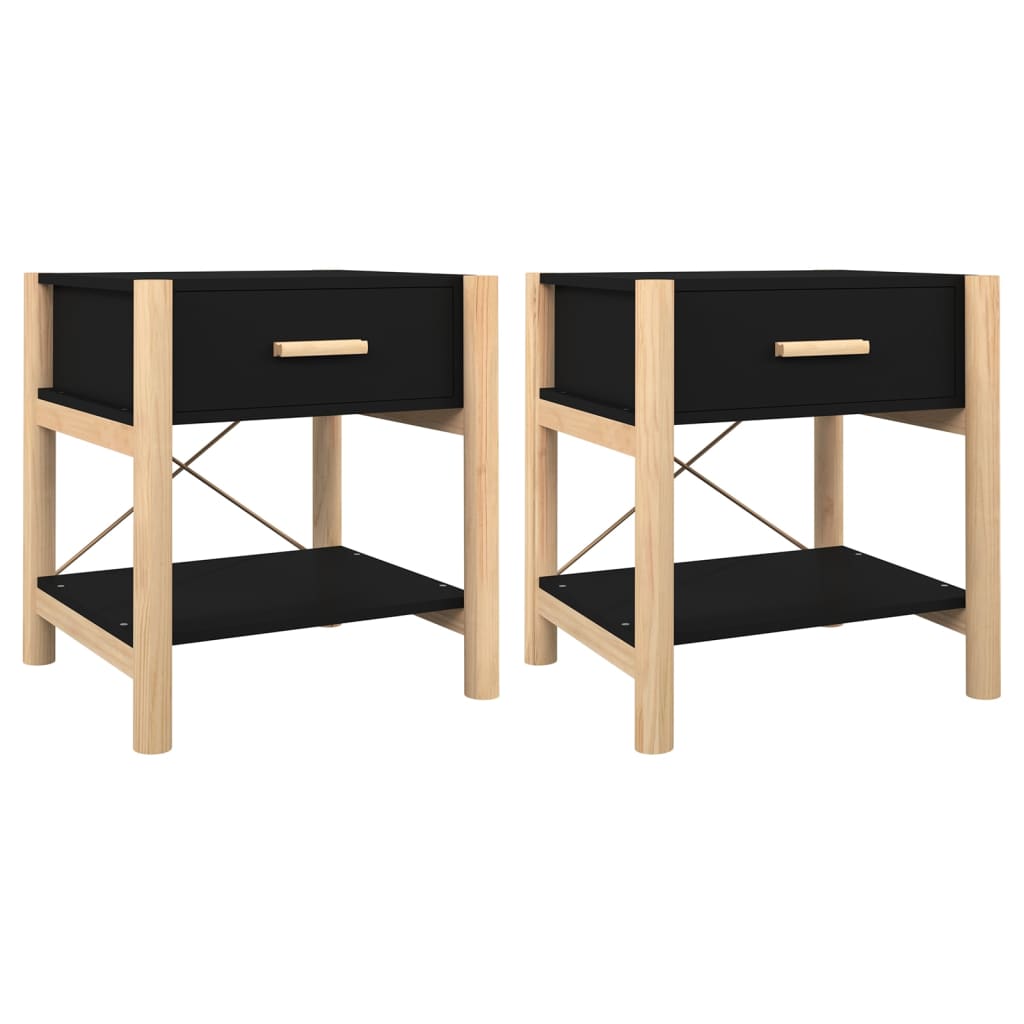 sengeborde 2 stk. 42x38x45 cm konstrueret træ sort