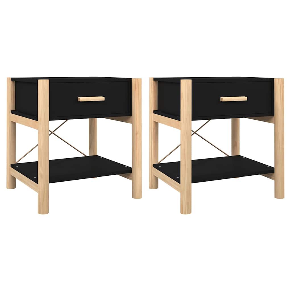 sengeborde 2 stk. 42x38x45 cm konstrueret træ sort