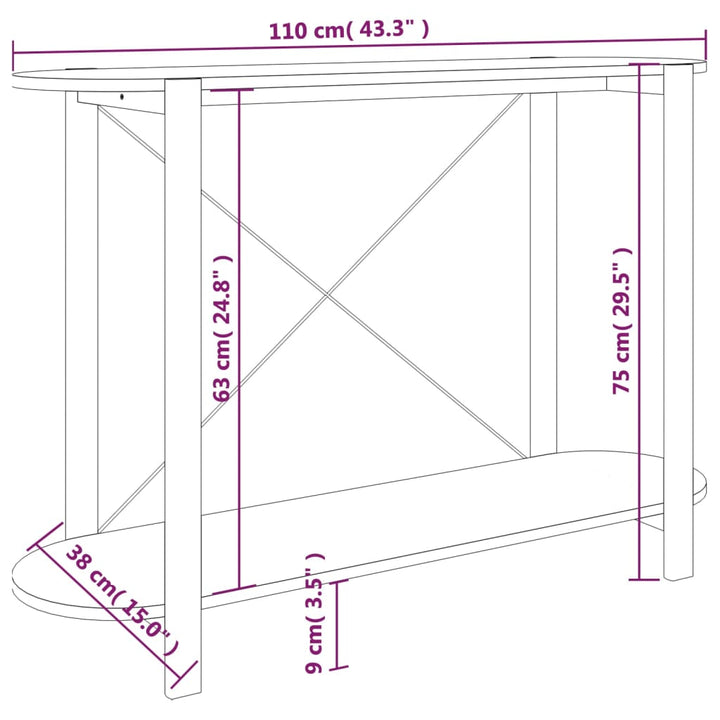 konsolbord 110x38x75 cm konstrueret træ sort