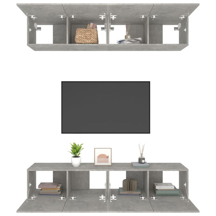 tv-skabe 4 stk. 80x30x30 cm konstrueret træ betongrå