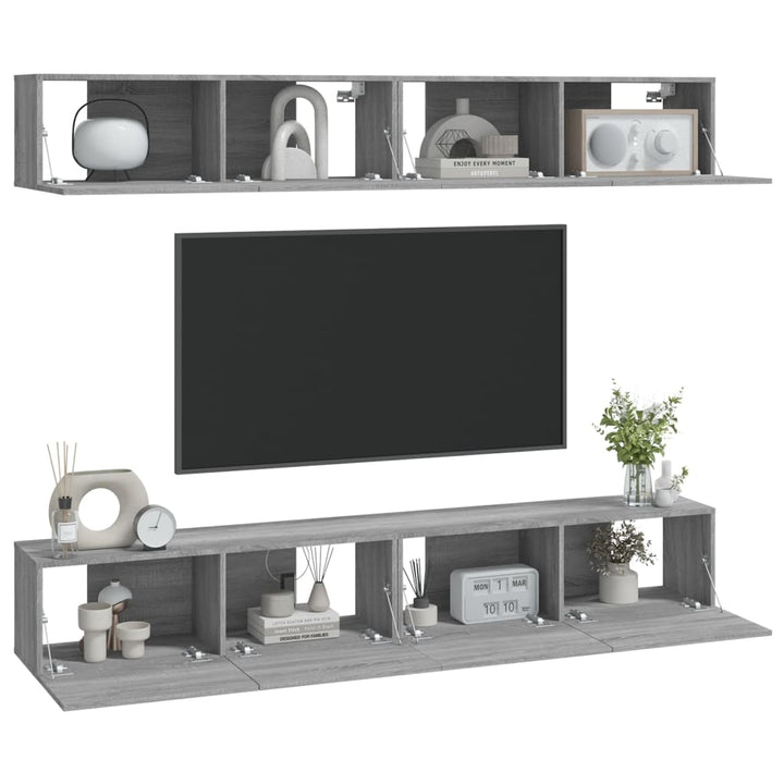 tv-skabe til væg 4 stk. 100x30x30 cm konstrueret træ grå sonoma