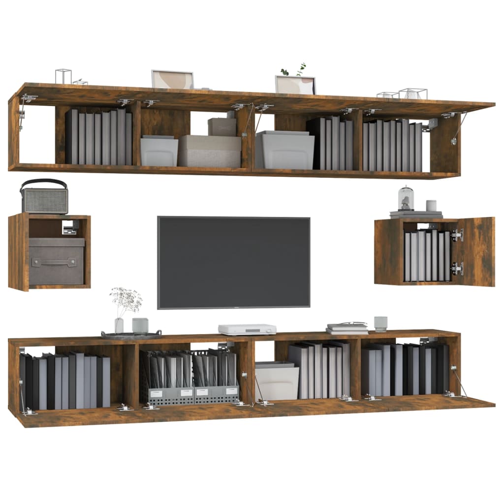 tv-skabe 6 stk. konstrueret træ røget egetræsfarve