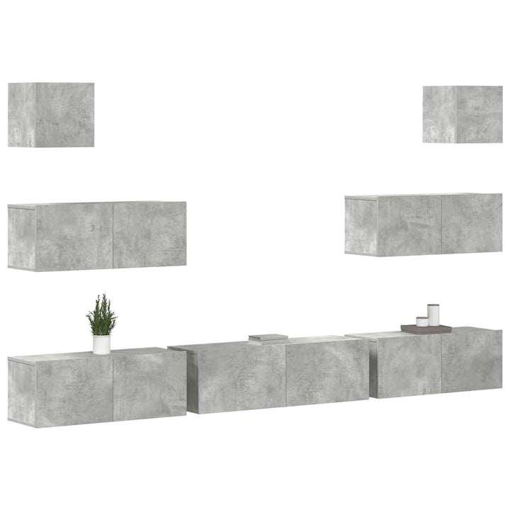 tv-skabssæt 7 dele konstrueret træ betongrå