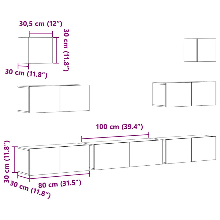 tv-skabssæt 7 dele konstrueret træ betongrå