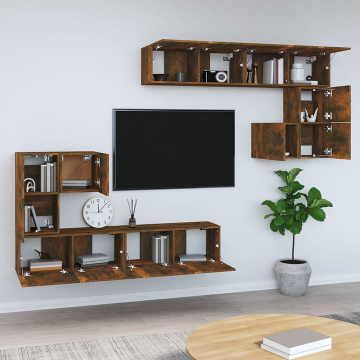 væghængt tv-bord 37x37x72 cm konstrueret træ røget egetræ