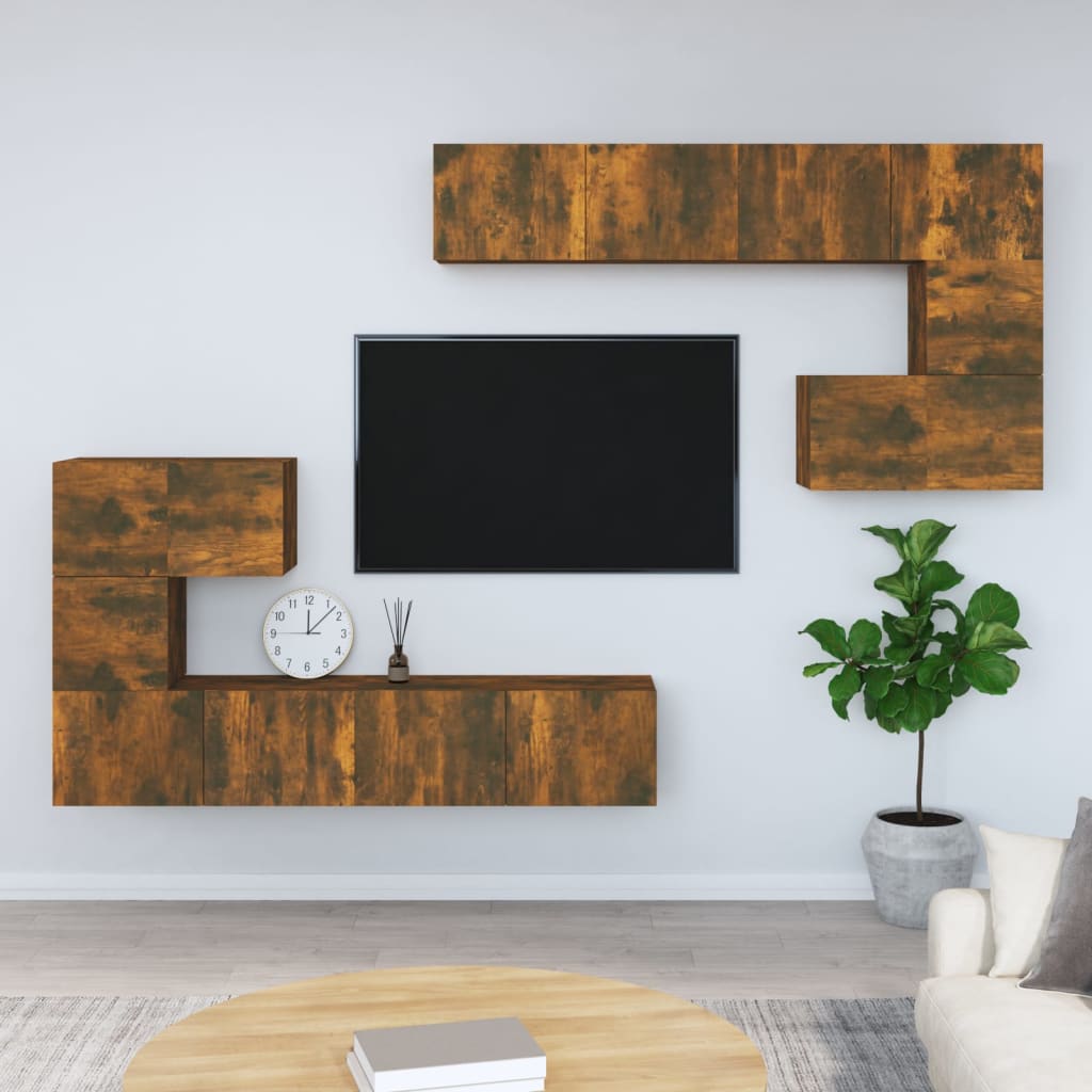 væghængt tv-bord 37x37x72 cm konstrueret træ røget egetræ
