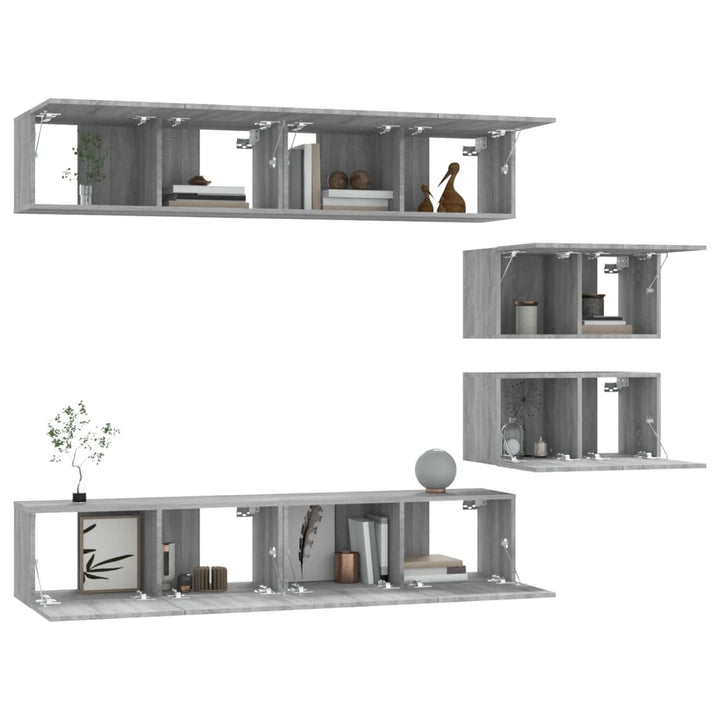tv-skabssæt 6 dele konstrueret træ grå sonoma-eg