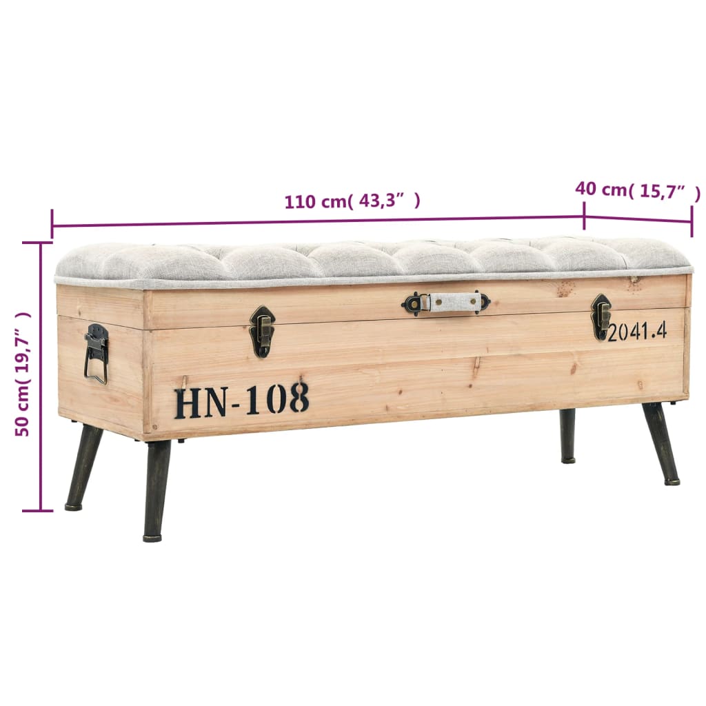 Opbevaringsbænk 110 cm Solid Fyr