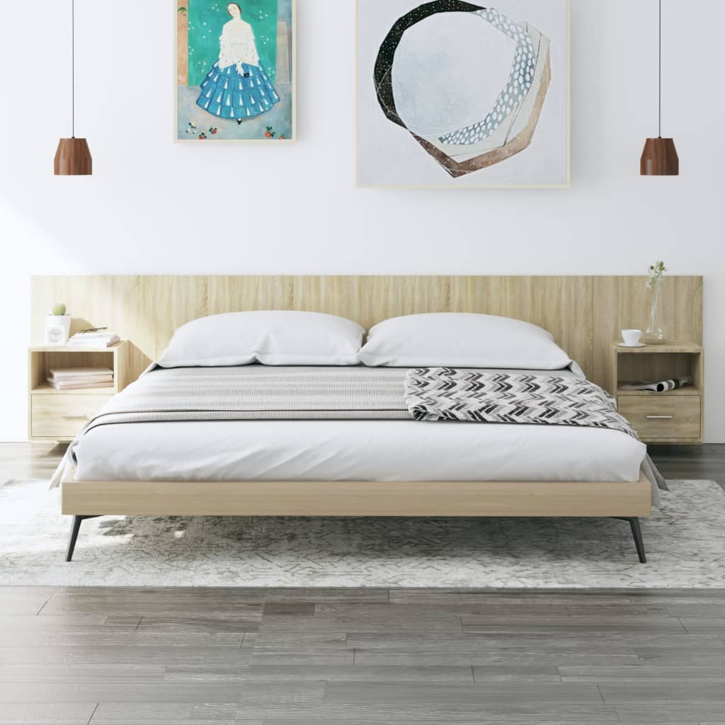 sengegavl med opbevaring konstrueret træ sonoma-eg