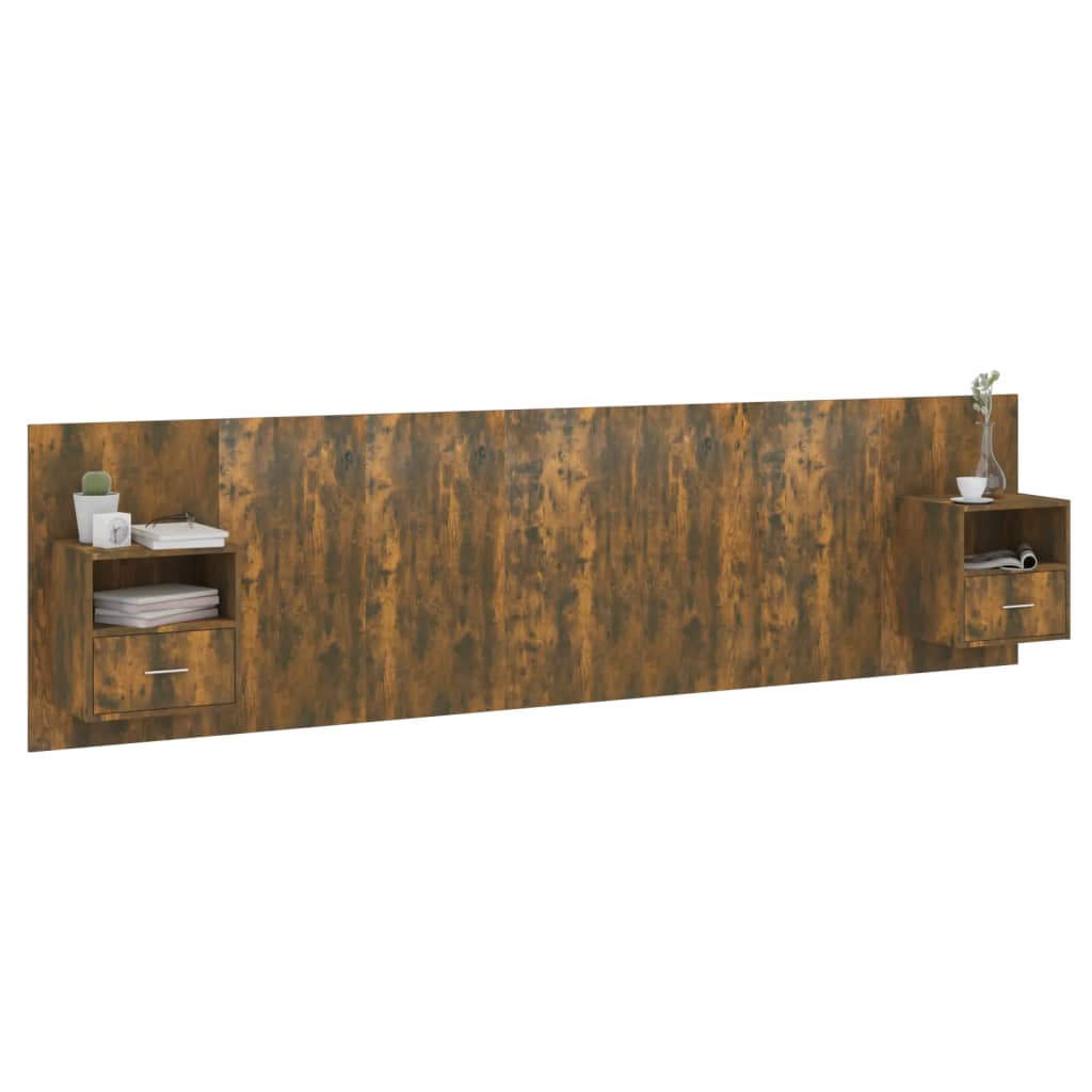 sengegavl med opbevaring konstrueret træ røget egetræsfinish