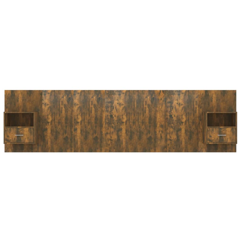 sengegavl med opbevaring konstrueret træ røget egetræsfinish