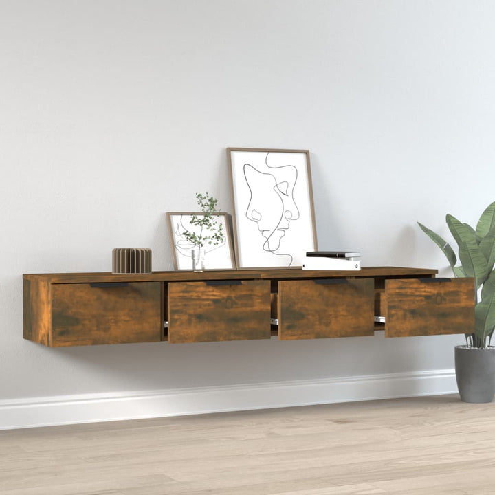 vægskabe 2 stk. 68x30x20 cm konstrueret træ røget egetræsfarve