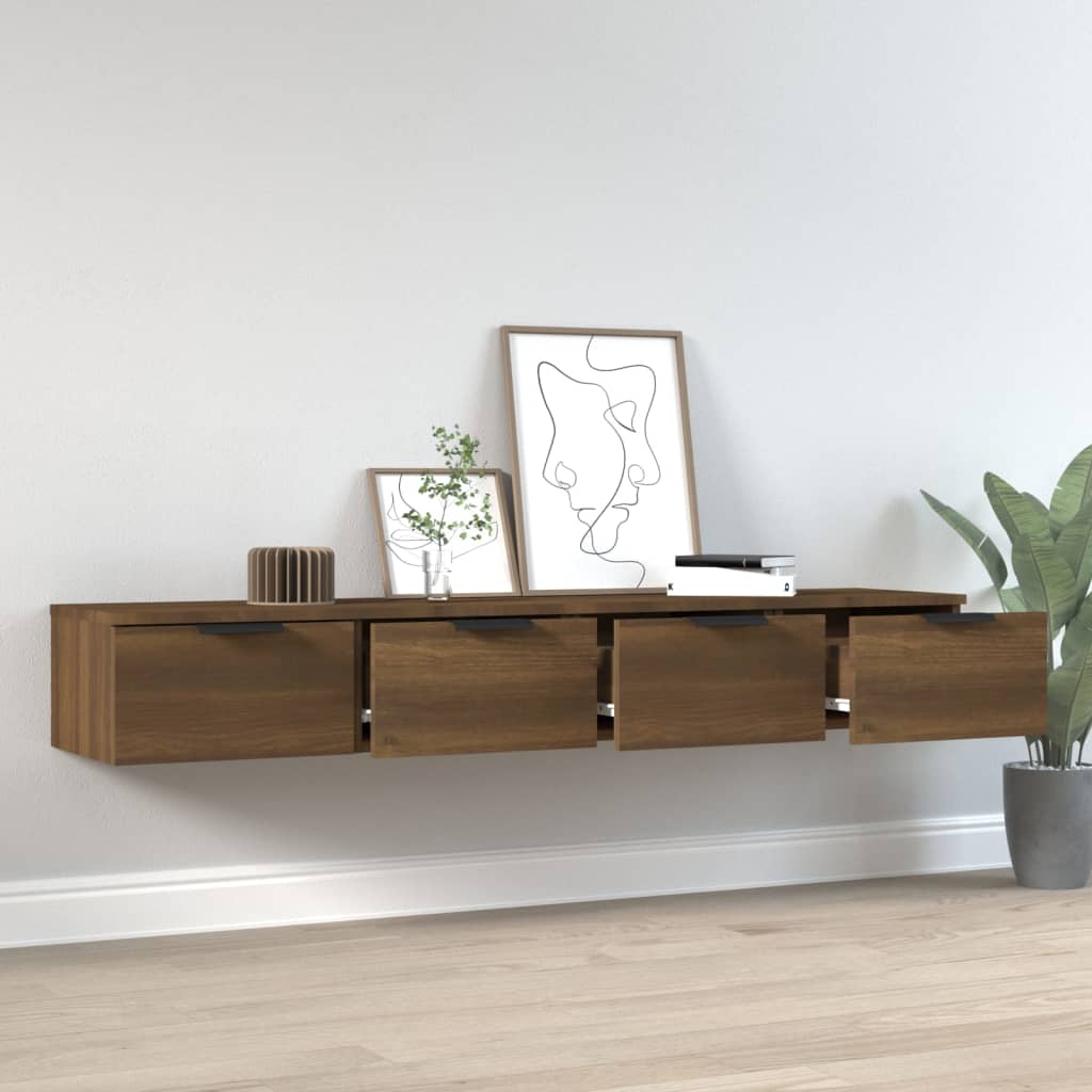 vægskabe 2 stk. 68x30x20 cm konstrueret træ brun egetræsfarve