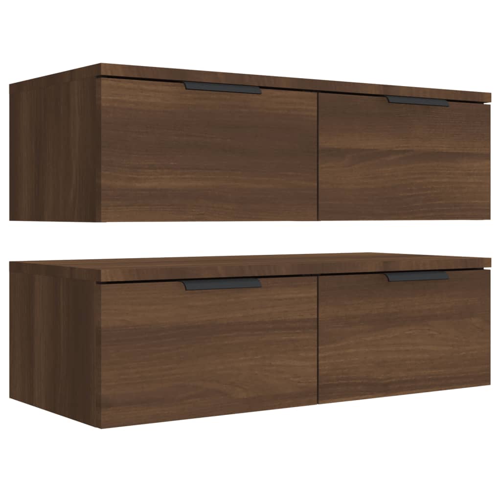 vægskabe 2 stk. 68x30x20 cm konstrueret træ brun egetræsfarve