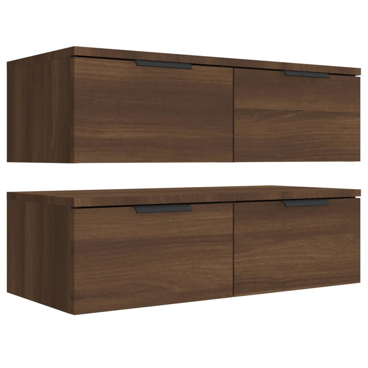 vægskabe 2 stk. 68x30x20 cm konstrueret træ brun egetræsfarve