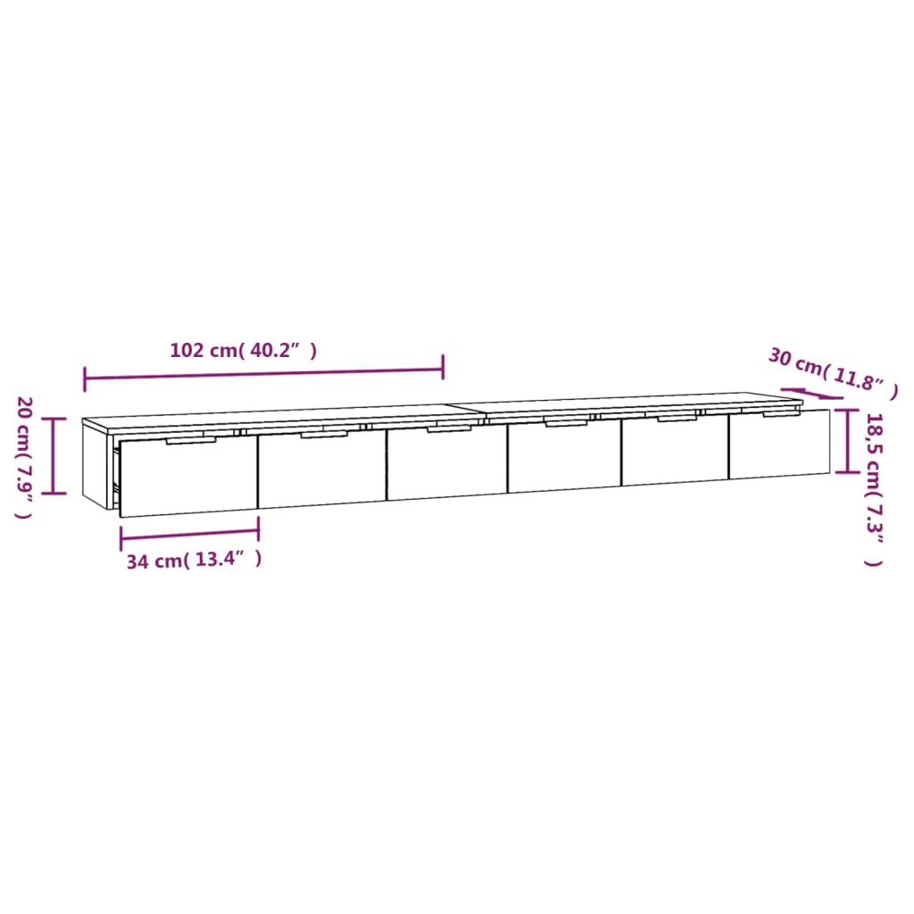 vægskabe 2 stk. 102x30x20 cm konstrueret træ betongrå