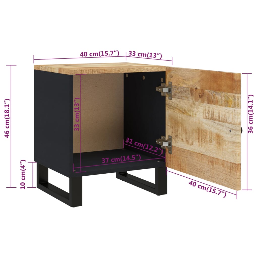 sengebord 40x33x46 cm massivt mangotræ