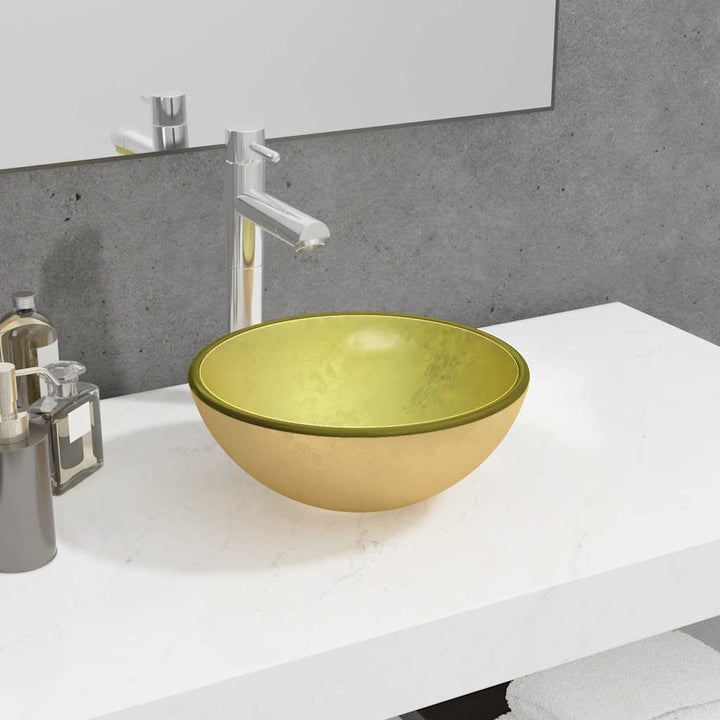 håndvask 30x12 cm hærdet glas guldfarvet