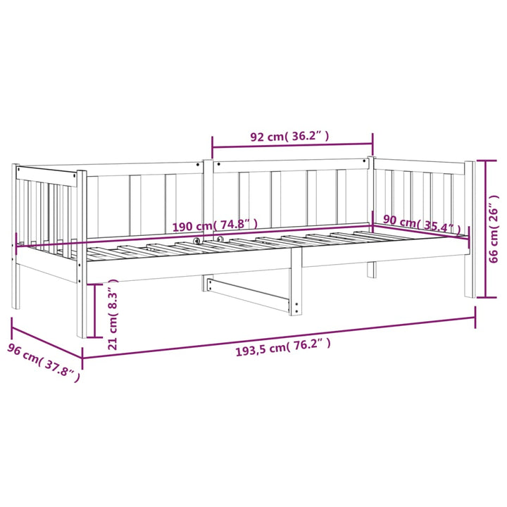 daybed uden madras 90x190 cm massivt fyrretræ hvid