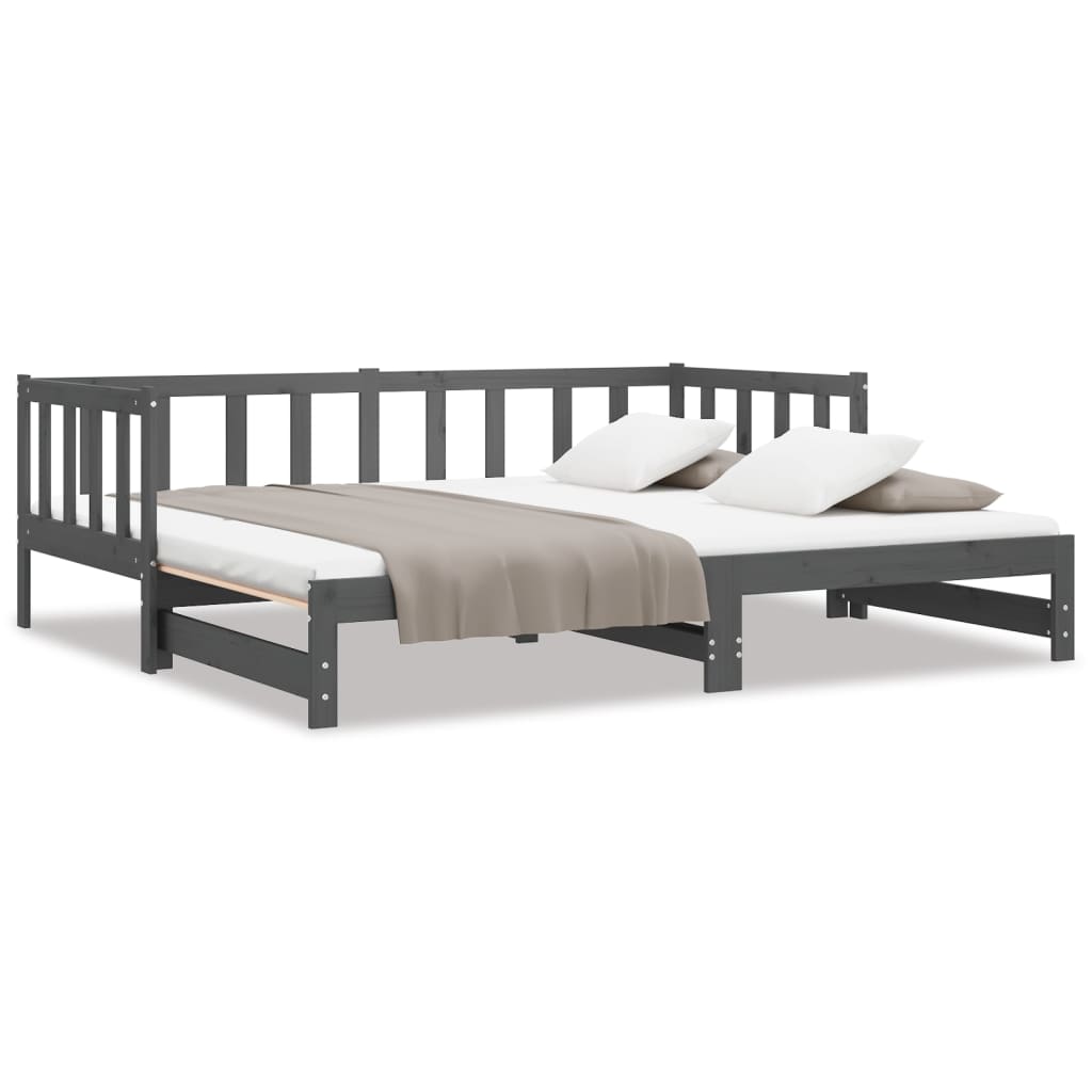 daybed med udtræk 2x(90x190) cm massivt fyrretræ grå