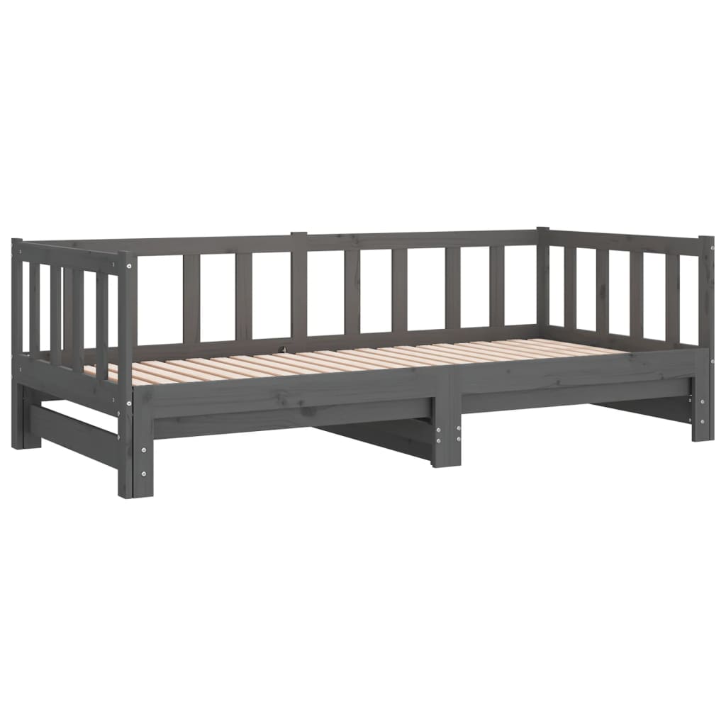 daybed med udtræk 2x(90x190) cm massivt fyrretræ grå