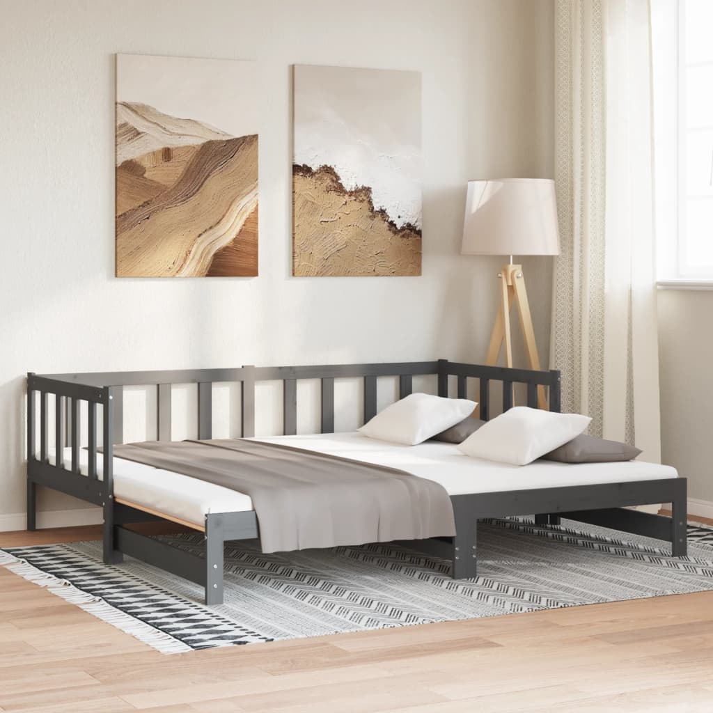 daybed med udtræk 2x(90x190) cm massivt fyrretræ grå