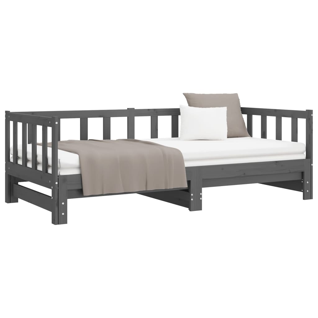 daybed med udtræk 2x(90x190) cm massivt fyrretræ grå