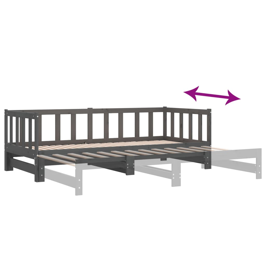 daybed med udtræk 2x(90x190) cm massivt fyrretræ grå