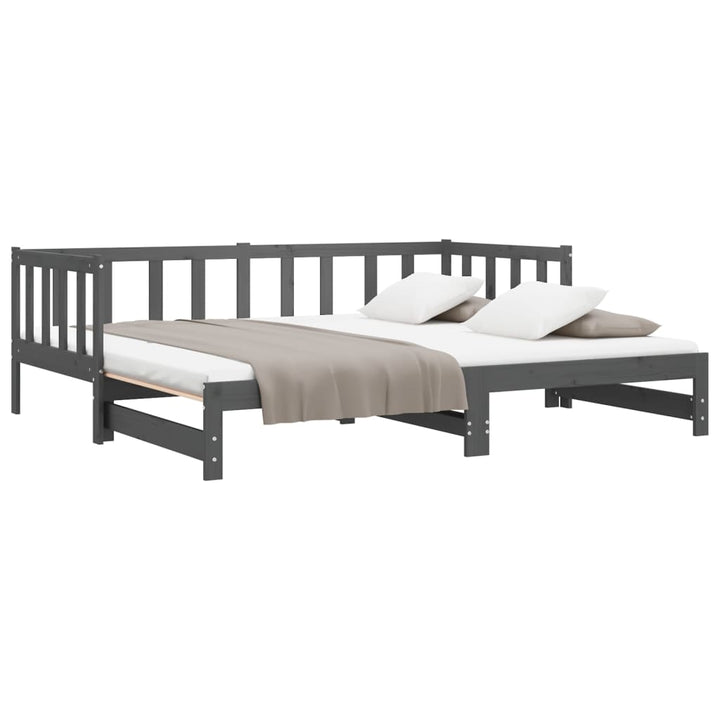 daybed med udtræk 2x(90x190) cm massivt fyrretræ grå