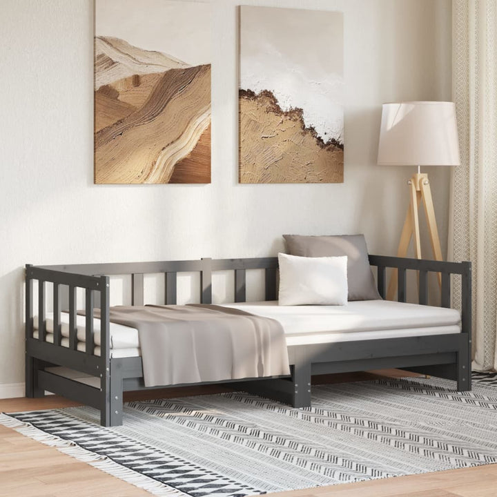 daybed med udtræk 2x(90x190) cm massivt fyrretræ grå