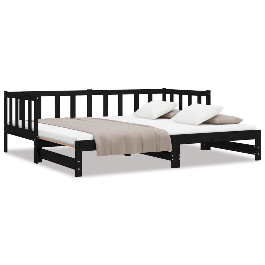 daybed med udtræk 2x(90x190) cm massivt fyrretræ sort