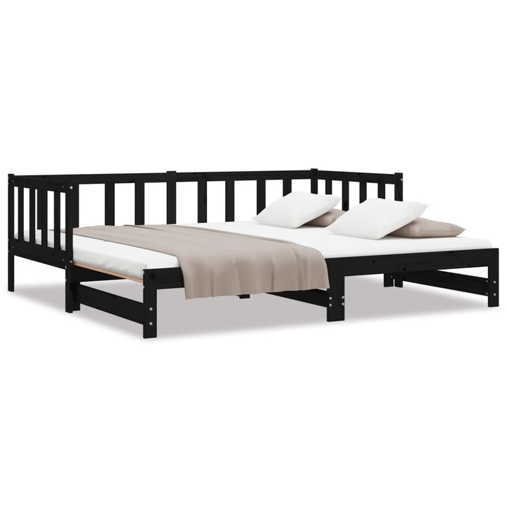 daybed med udtræk 2x(90x190) cm massivt fyrretræ sort