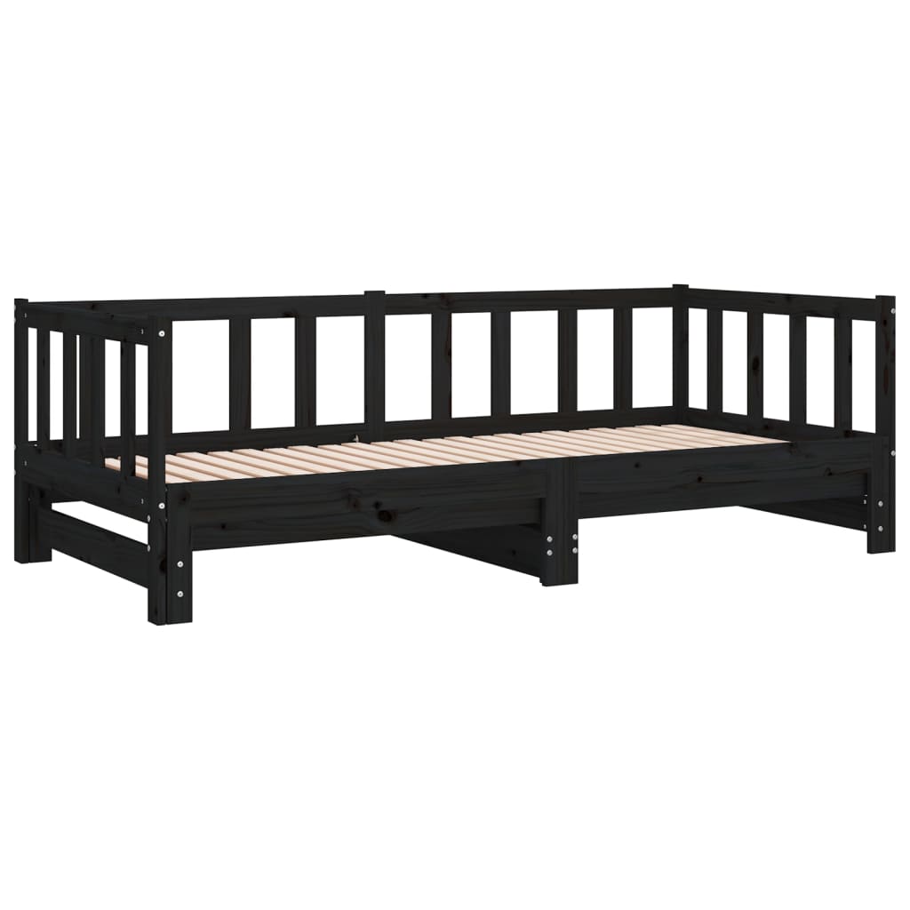daybed med udtræk 2x(90x190) cm massivt fyrretræ sort