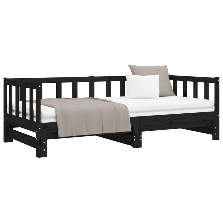daybed med udtræk 2x(90x190) cm massivt fyrretræ sort