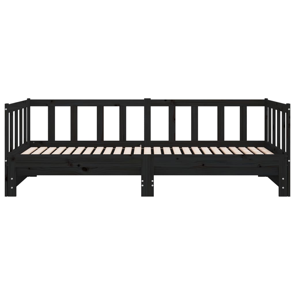 daybed med udtræk 2x(90x190) cm massivt fyrretræ sort
