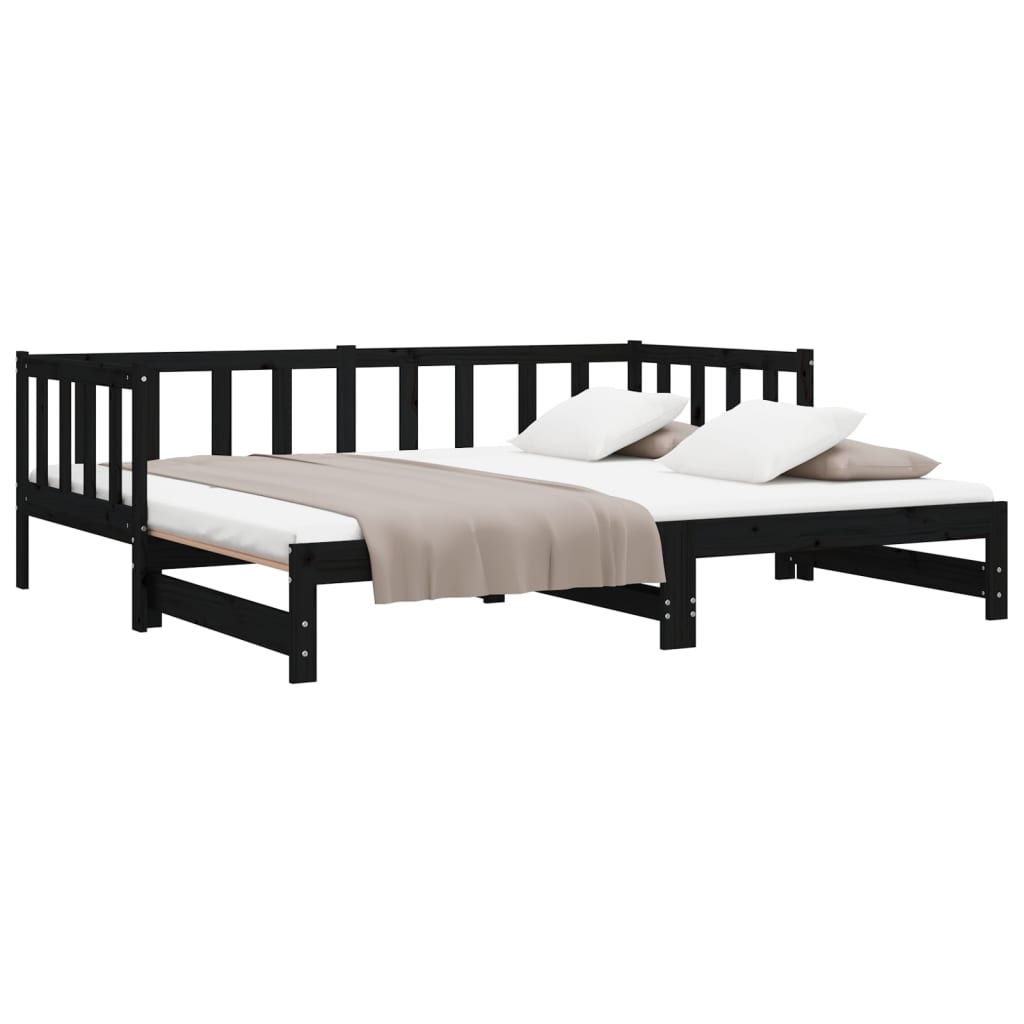 daybed med udtræk 2x(90x190) cm massivt fyrretræ sort