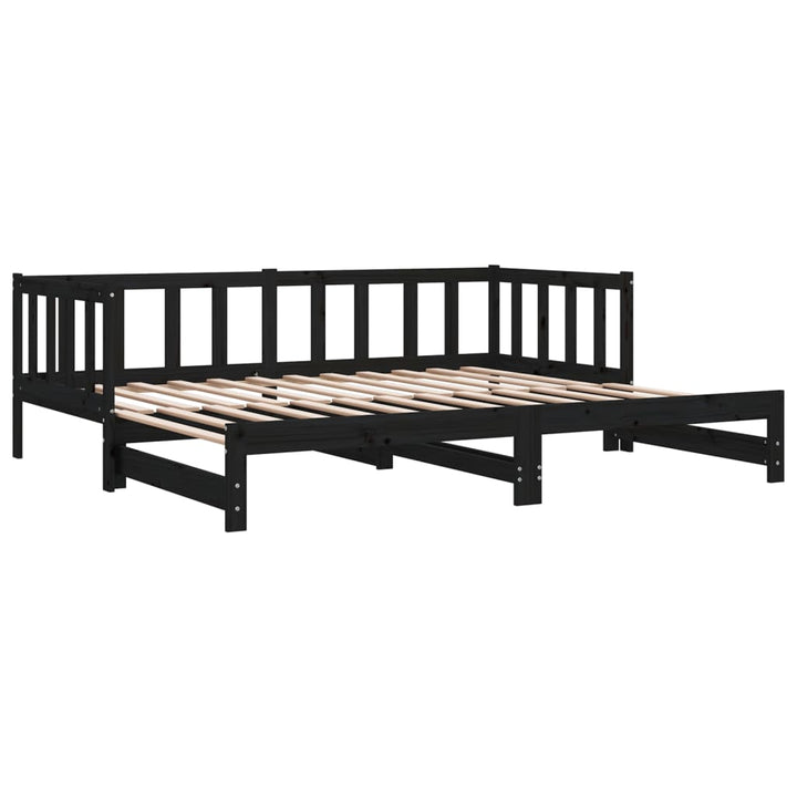 daybed med udtræk 2x(90x190) cm massivt fyrretræ sort