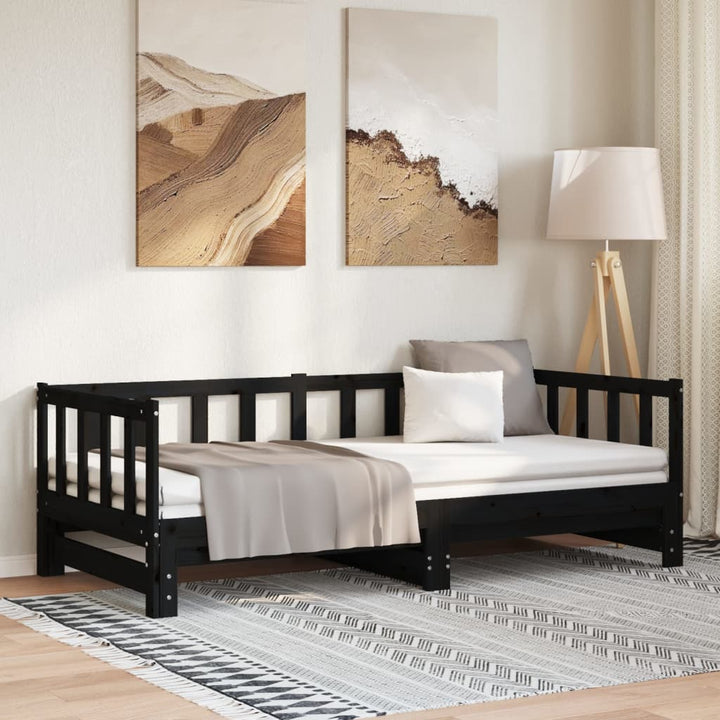daybed med udtræk 2x(90x190) cm massivt fyrretræ sort